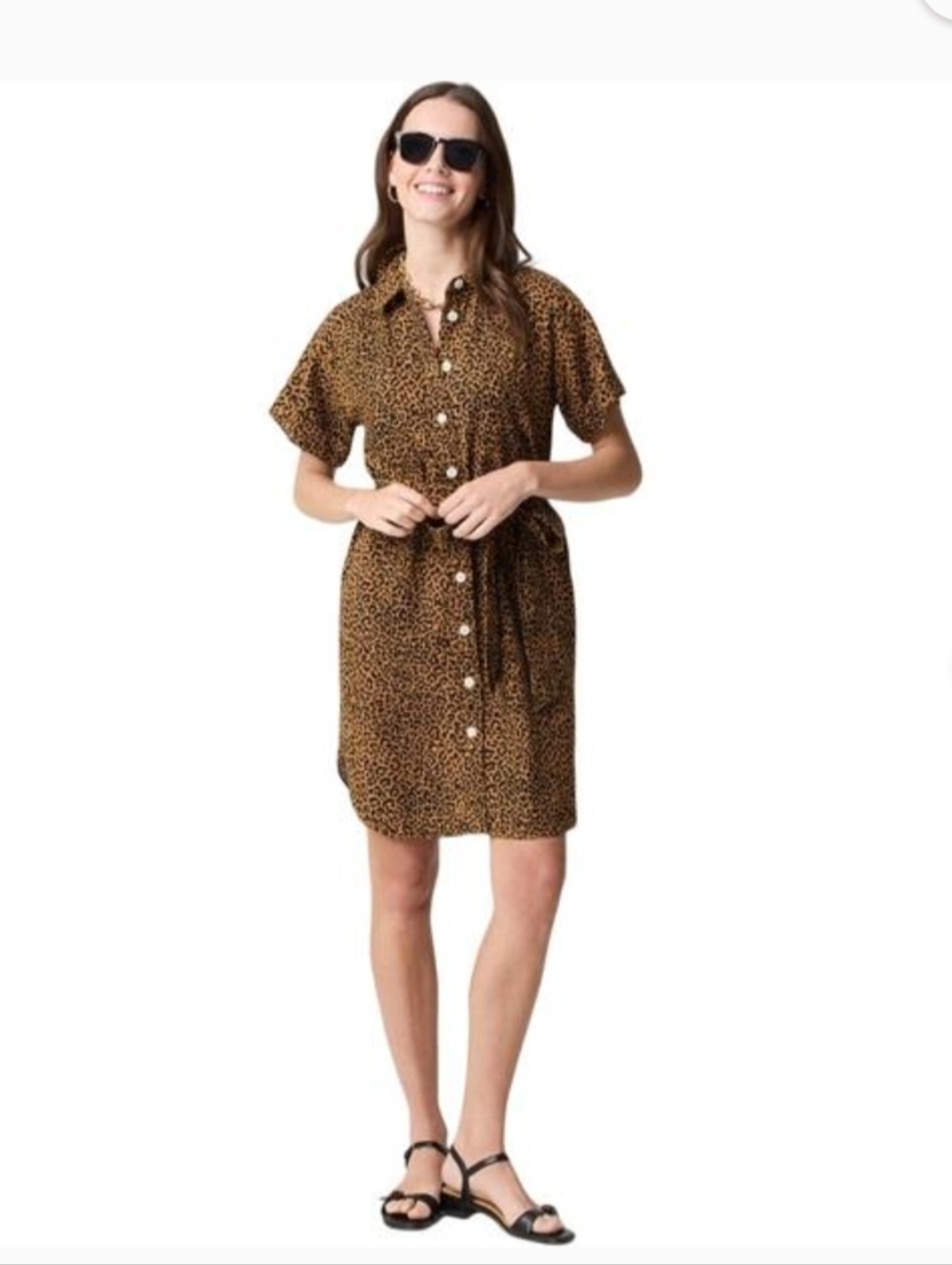 J.Crew factory Linen Blend, Belted, Leopard Print Mini Shirt Dress US Size Small